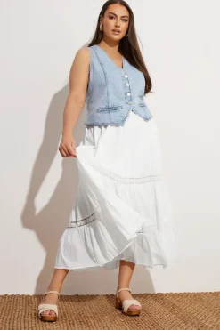 Skirts>YOURS Curve White Cotton Tiered Maxi Skirt