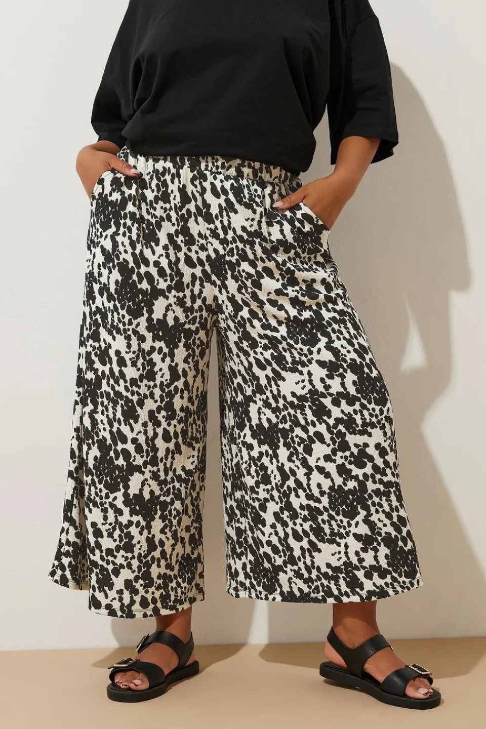 Trousers>YOURS Curve White Cow Print Midaxi Culottes