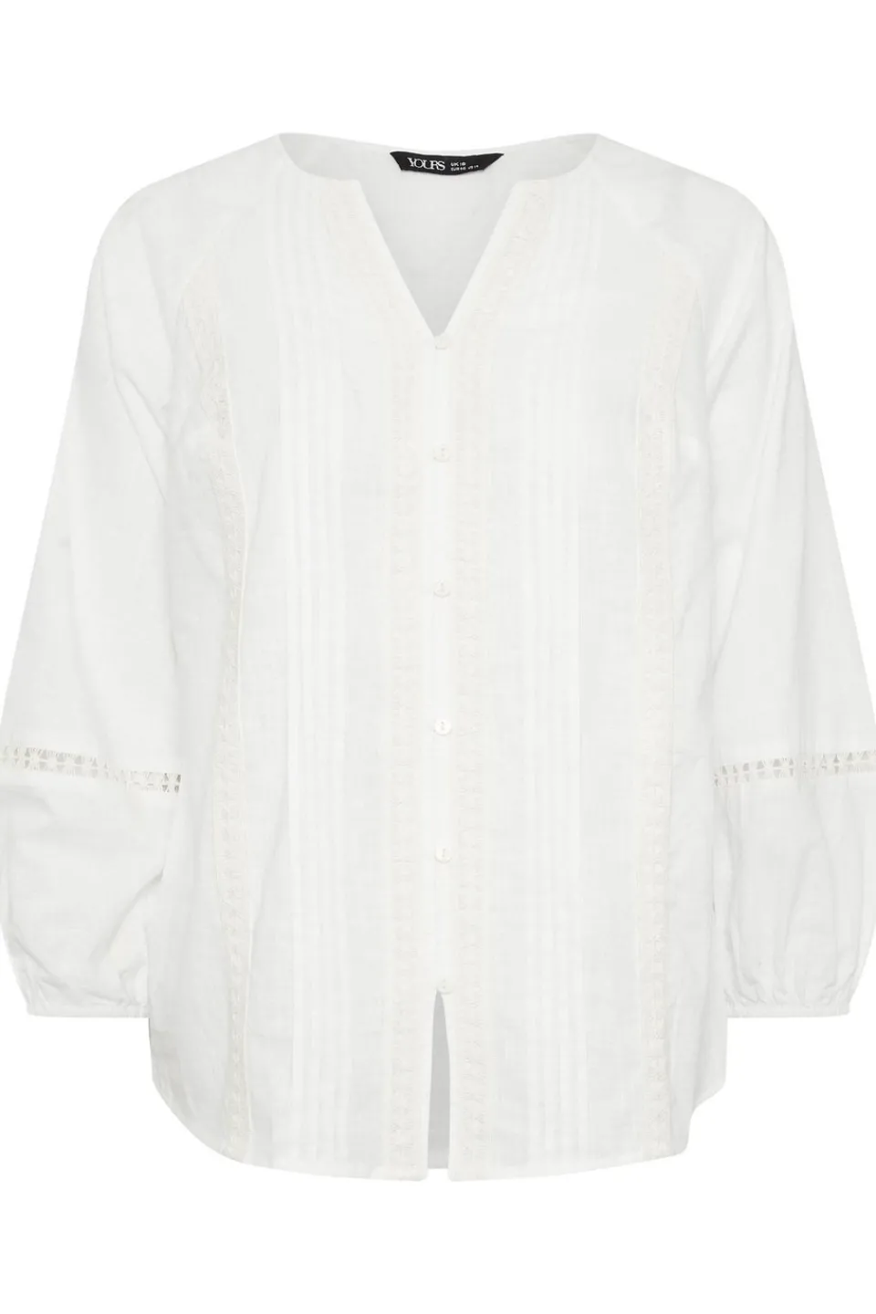 Tops>YOURS Curve White Crochet Trim Pleated Blouse