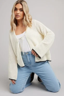Tops>YOURS Curve White Crochet Tie Front Cardigan