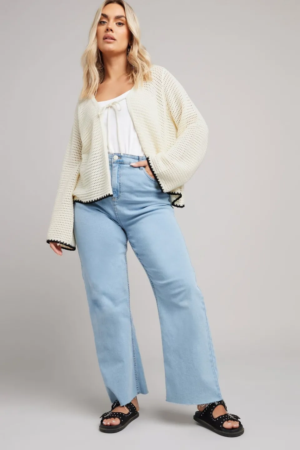 Tops>YOURS Curve White Crochet Tie Front Cardigan