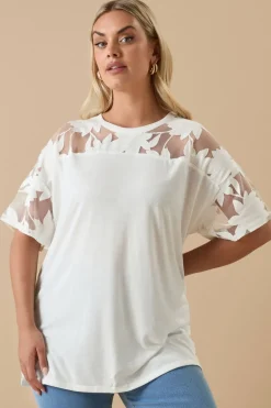 T-Shirts>YOURS Curve White Floral Burnout Boxy T Shirt