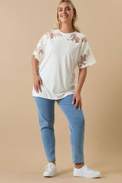T-Shirts>YOURS Curve White Floral Burnout Boxy T Shirt