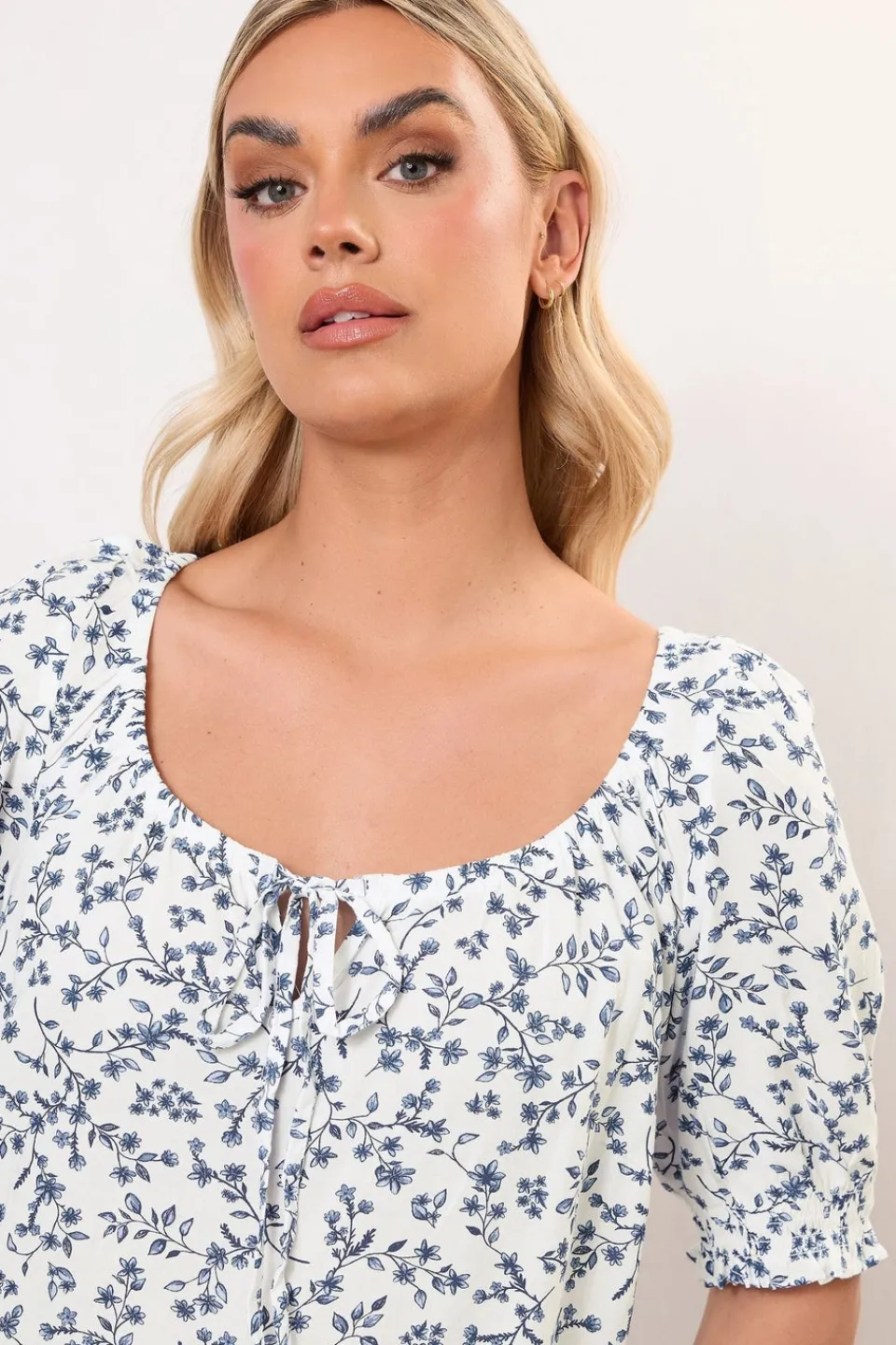 Tops>YOURS Curve White Floral Print Tie Front Top