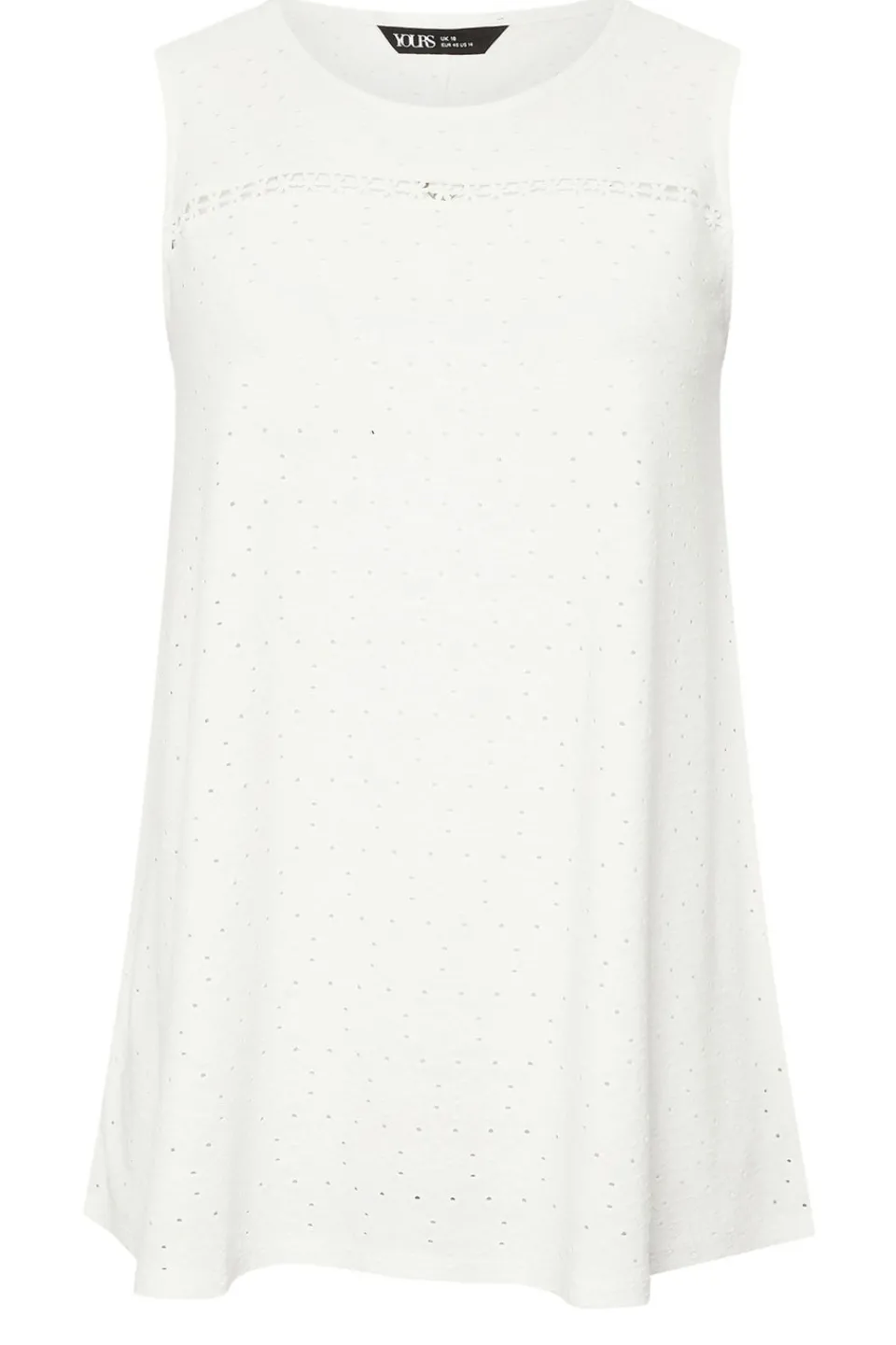 Tops>YOURS Curve White Floral Broderie Anglaise Vest Top