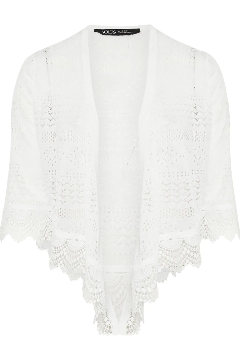 Tops>YOURS Curve White Lace Trim Waterfall Cardigan