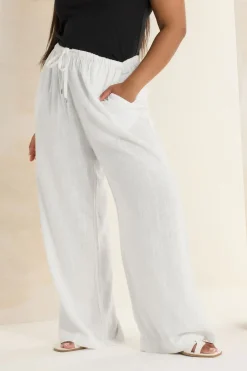 Trousers>YOURS Curve Linen Wide Leg Trousers White