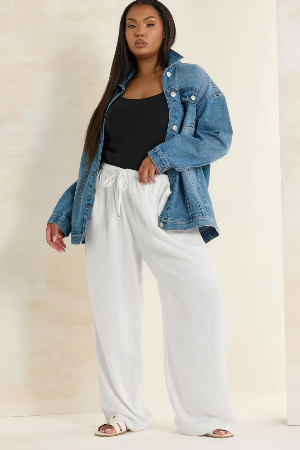 Trousers>YOURS Curve Linen Wide Leg Trousers White