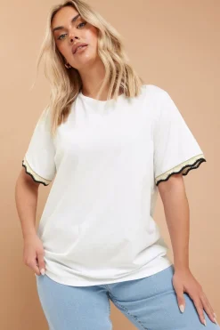 T-Shirts>YOURS Curve White Metallic Crochet Trim T-Shirt