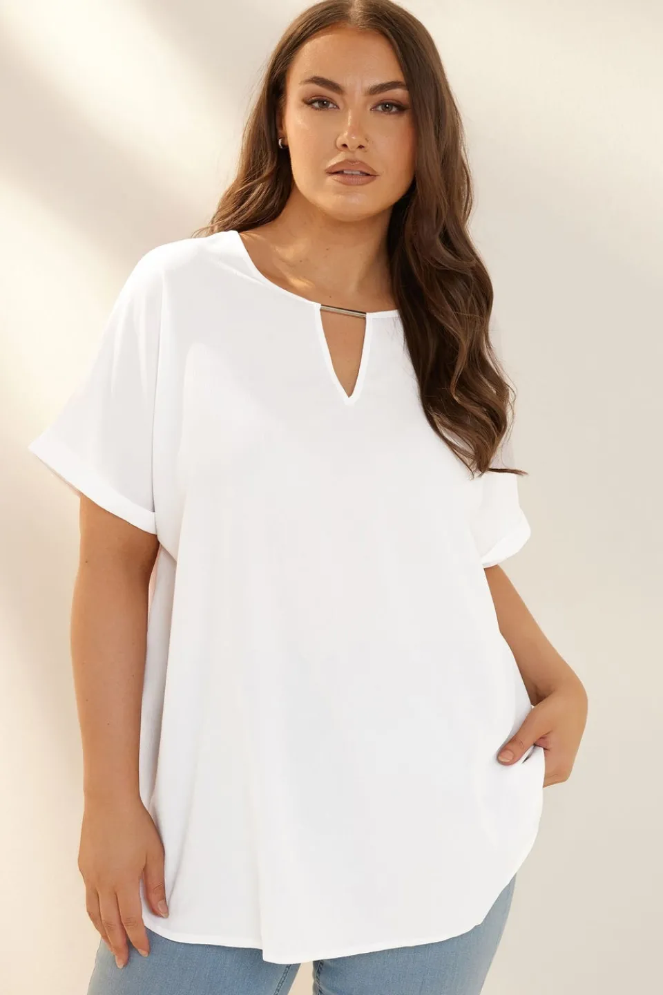 Tops>YOURS Curve White Notch Neck Blouse