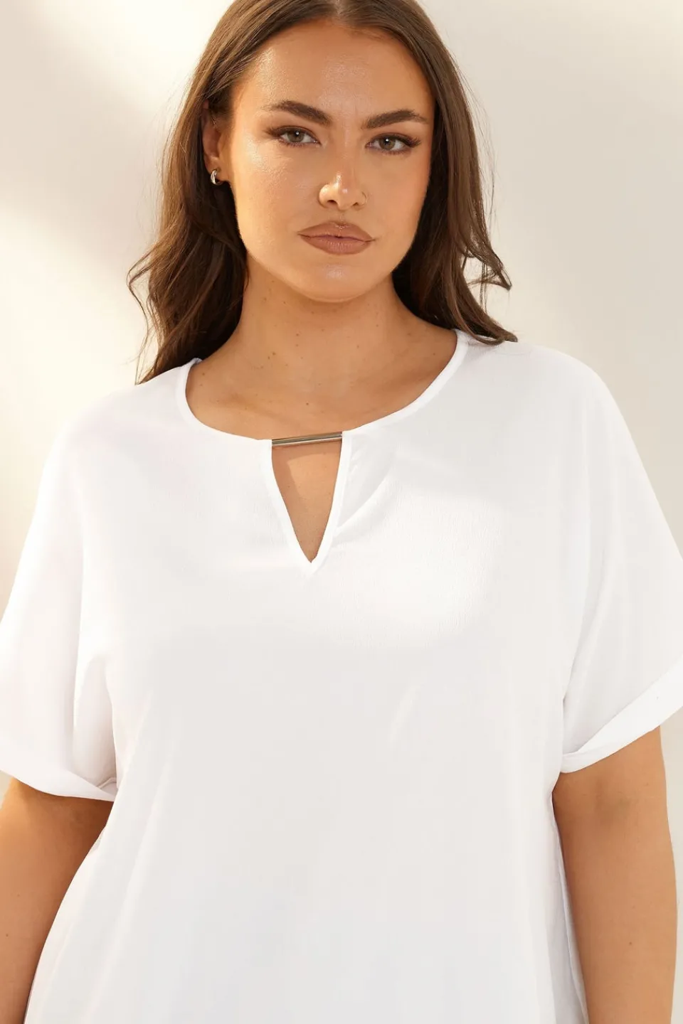 Tops>YOURS Curve White Notch Neck Blouse