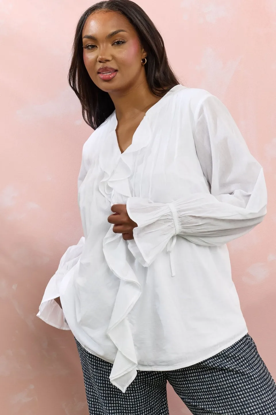 Tops>YOURS Curve White Ruffle Tie Detail Blouse