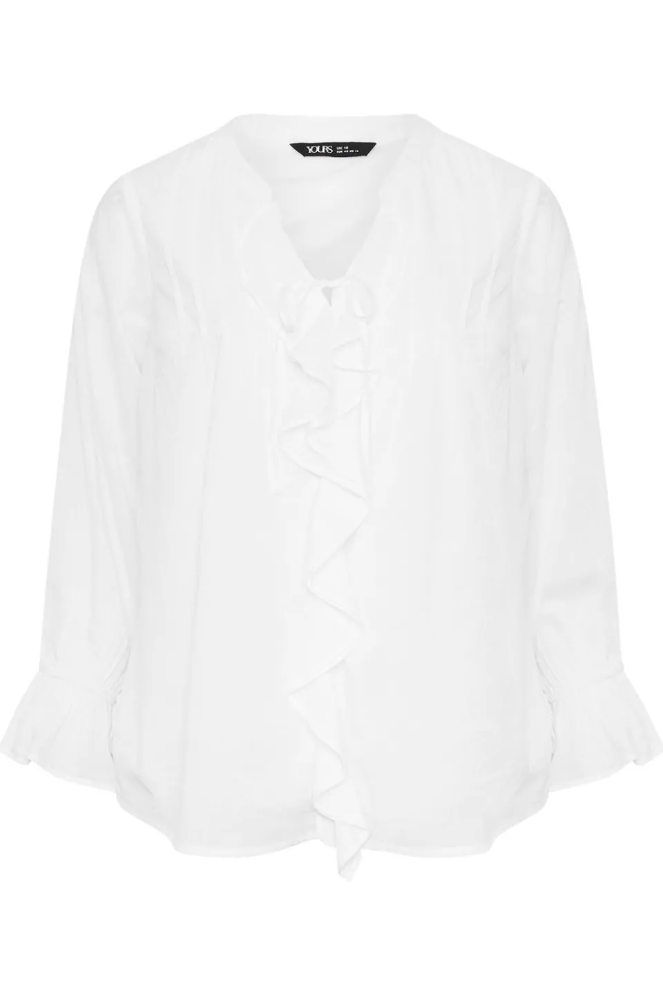Tops>YOURS Curve White Ruffle Tie Detail Blouse