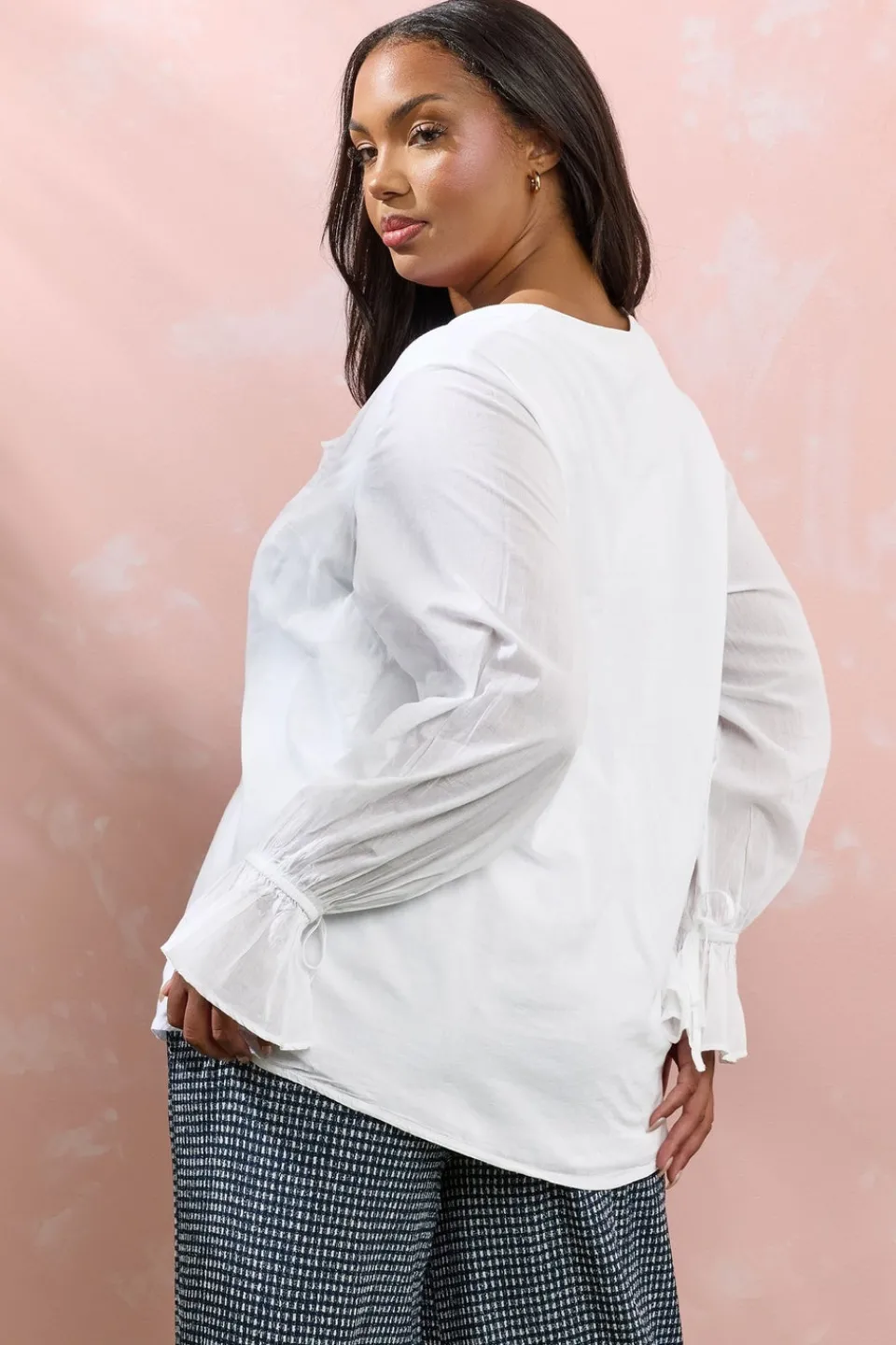 Tops>YOURS Curve White Ruffle Tie Detail Blouse
