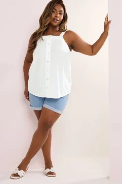 Tops>YOURS Curve White Square Neck Vest Top