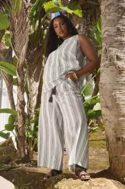 Trousers>YOURS Curve White Stripe Belted Wide Leg Linen Trousers