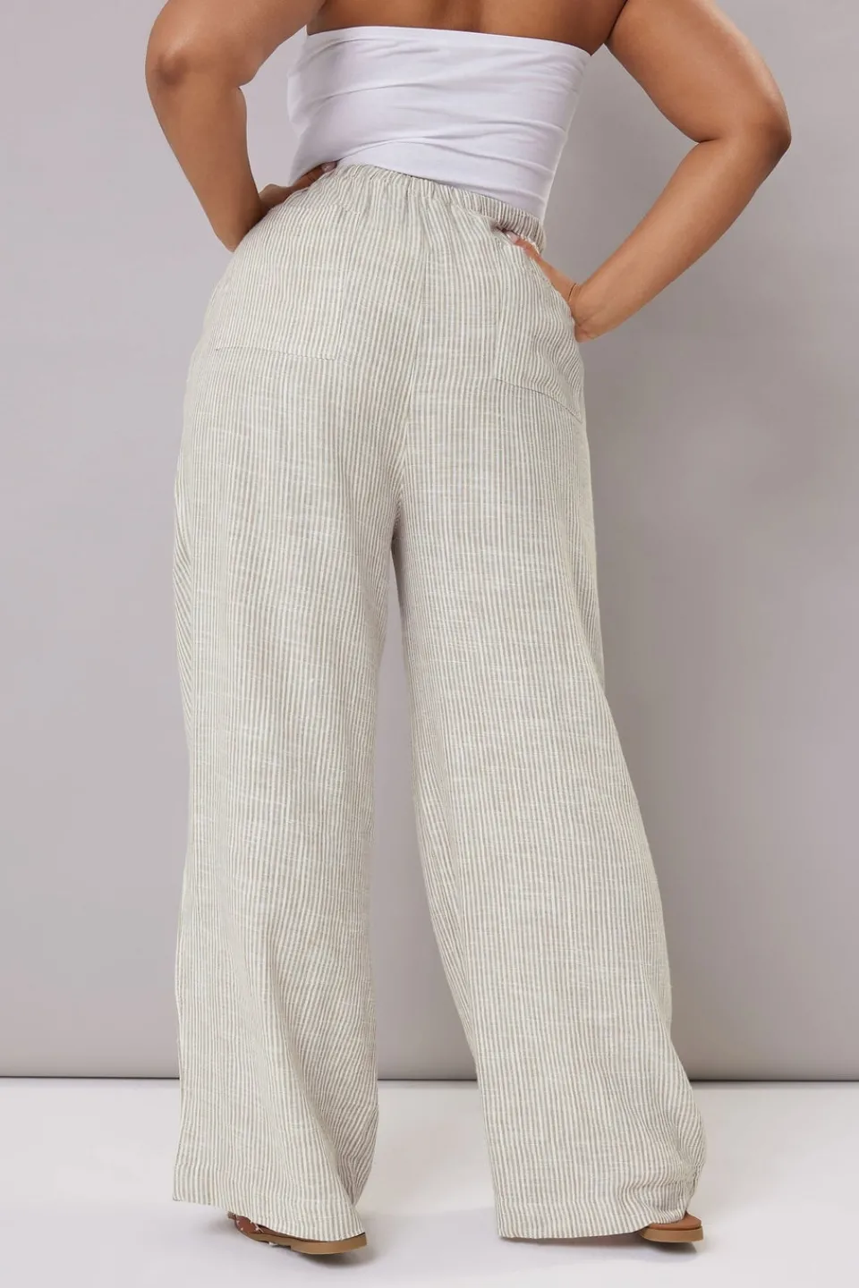 Trousers>YOURS Curve White Striped Linen Tie Front Trousers