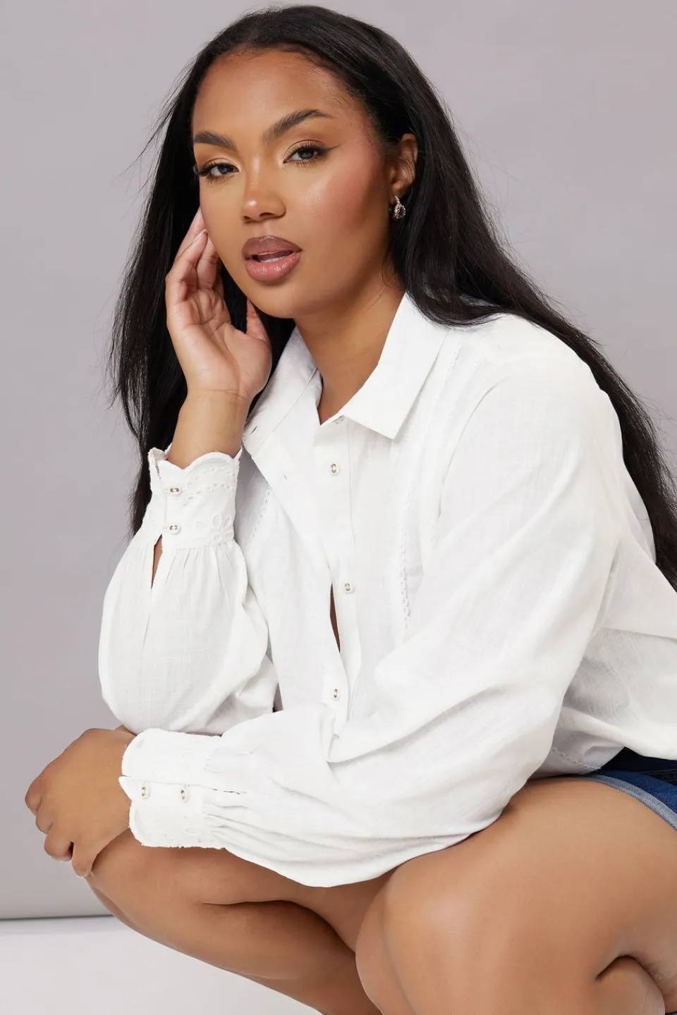 Tops>YOURS Curve White Trim Detail Oversized Shirt