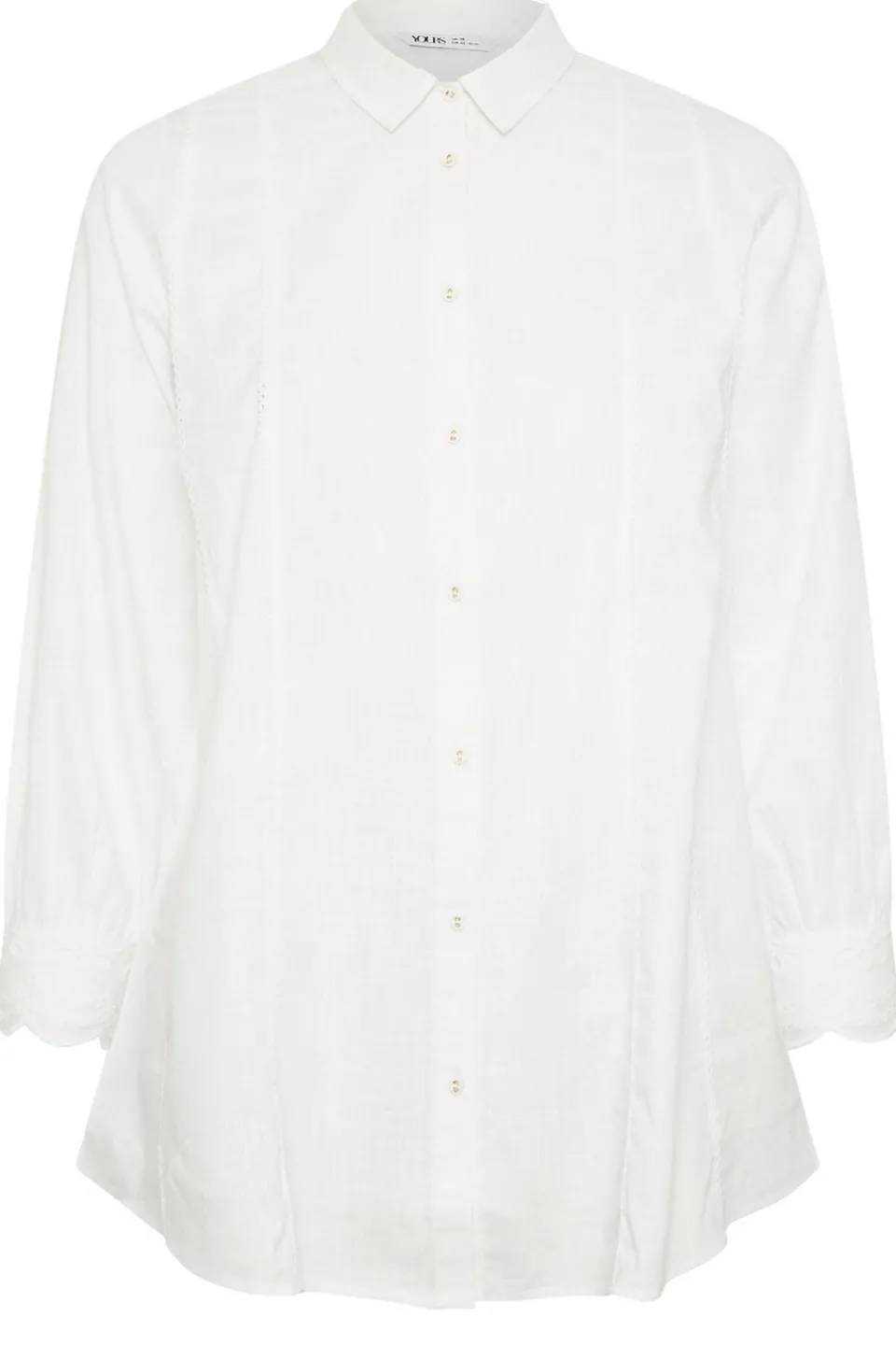 Tops>YOURS Curve White Trim Detail Oversized Shirt