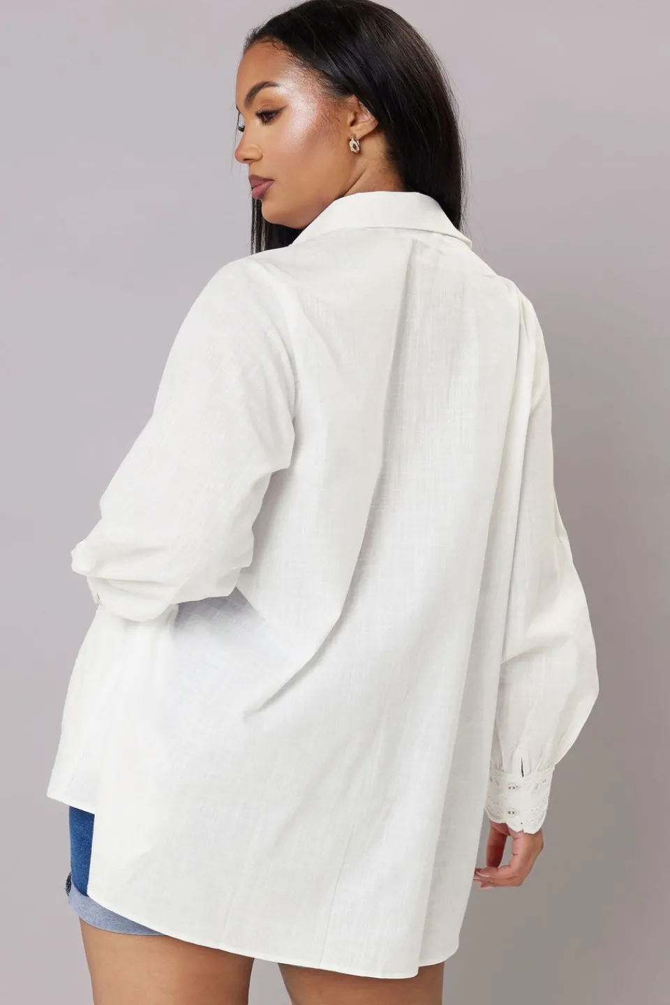 Tops>YOURS Curve White Trim Detail Oversized Shirt