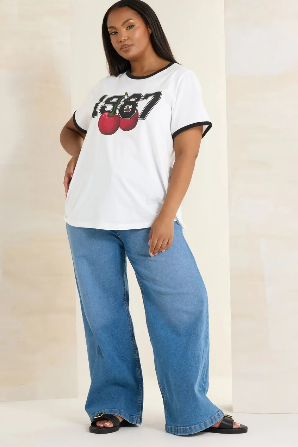 T-Shirts>YOURS Curve White '1987' Cherry Print T-Shirt