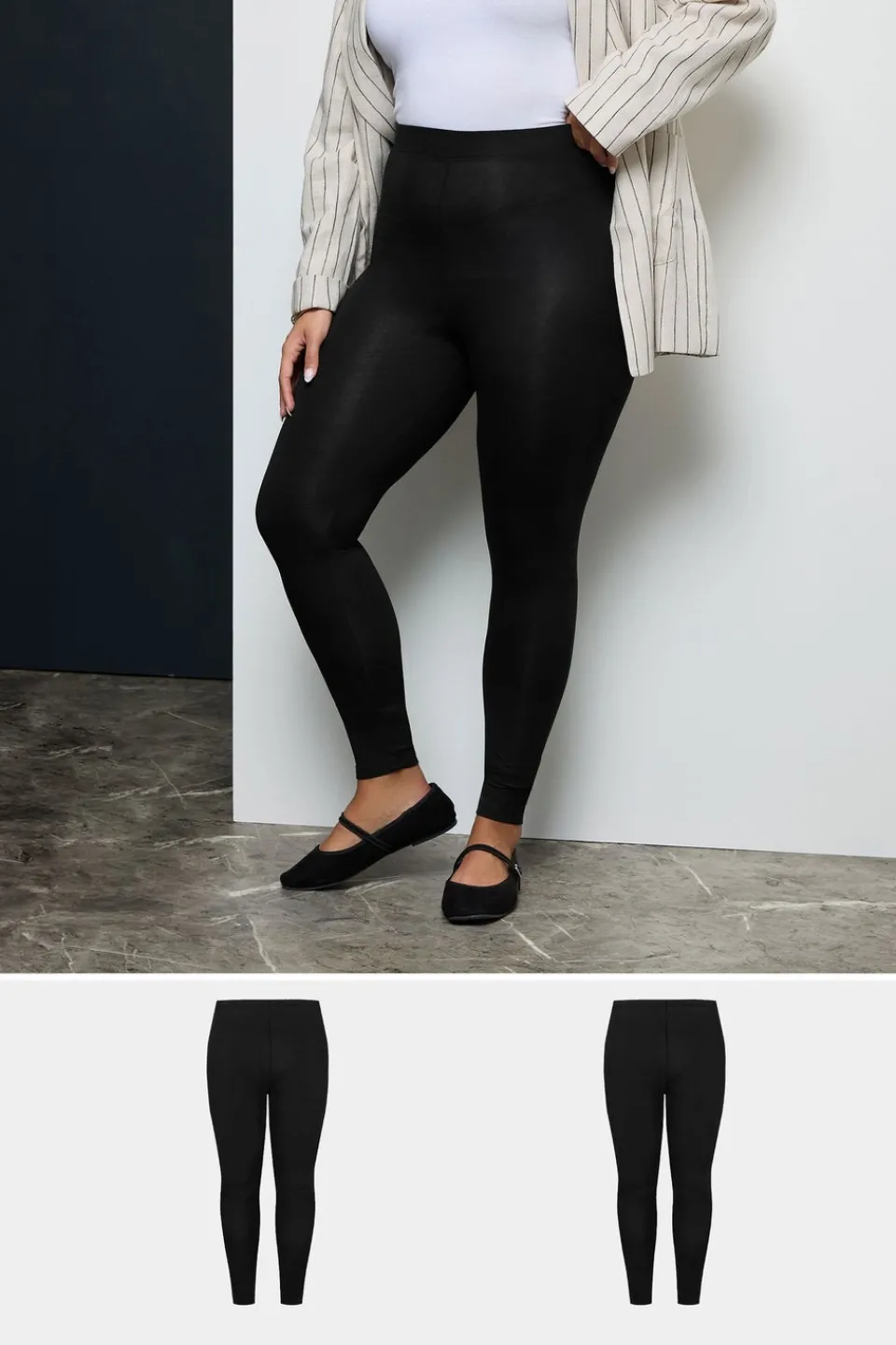 Loungewear>YOURS For Good 2 Pack Curve Black Cotton Stretch Leggings