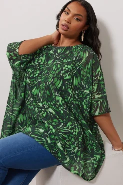 Tops>YOURS London Curve Green Abstract Print Cape Top