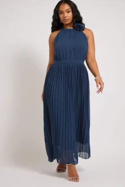 Dresses>YOURS London Curve Navy Blue Corsage Detail Pleated Maxi Dress