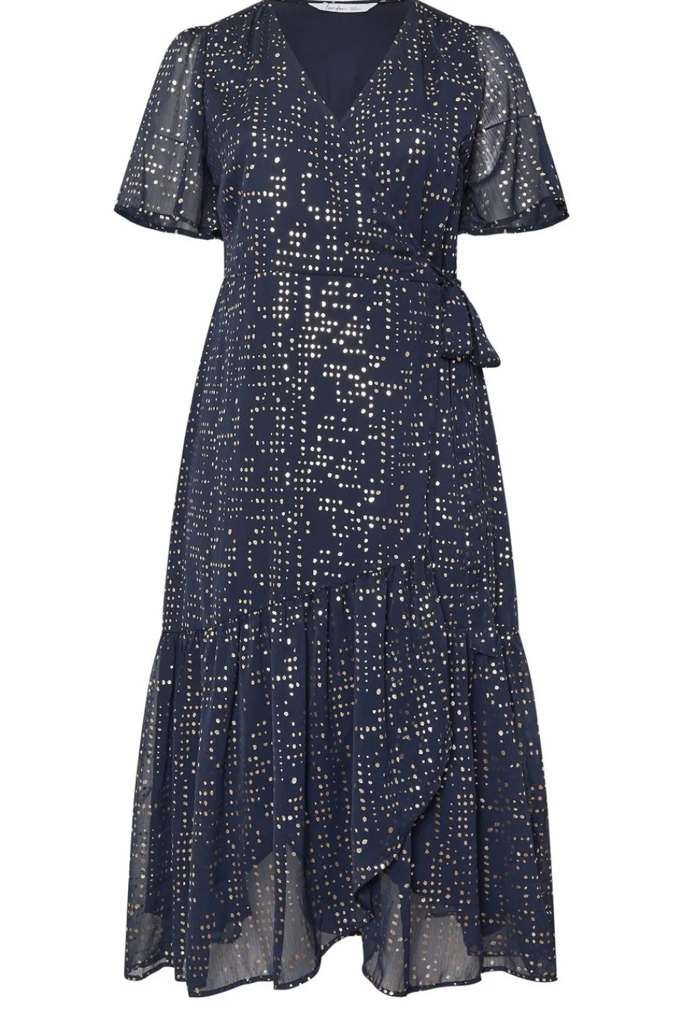 Dresses>YOURS London Curve Navy Blue Metallic Dot Wrap Dress