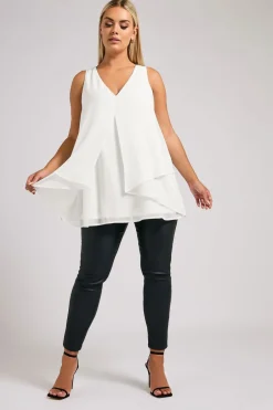 Tops>YOURS London Curve White Layered V Neck Top