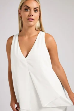 Tops>YOURS London Curve White Layered V Neck Top