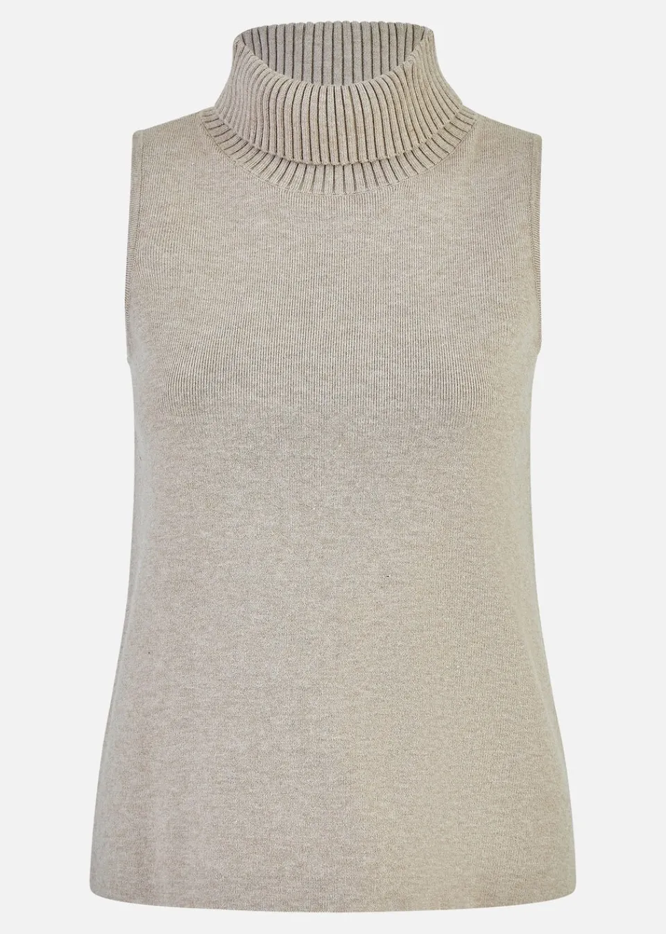 Tops>Yumi Beige Knitted Roll Neck Sleeveless Jumper