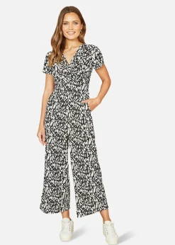 Jumpsuits & Playsuits>Yumi Black And White Wrap Over Stretch Jumpsuit