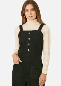 Jumpsuits & Playsuits>Yumi Black Cord Stretch Dungaree Style Jumpsuit