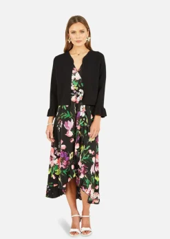 Knitwear>Yumi Black Cropped Cardigan With Bell Sleeves