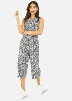Jumpsuits & Playsuits>Yumi Black Ditsy Daisy Culotte Jumpsuit