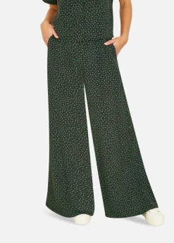 Trousers>Yumi Black Ditsy Floral Print Relaxed Wide Leg Trousers