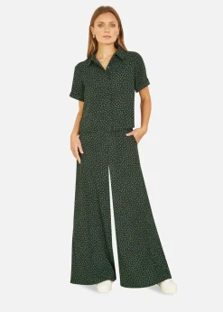 Trousers>Yumi Black Ditsy Floral Print Relaxed Wide Leg Trousers