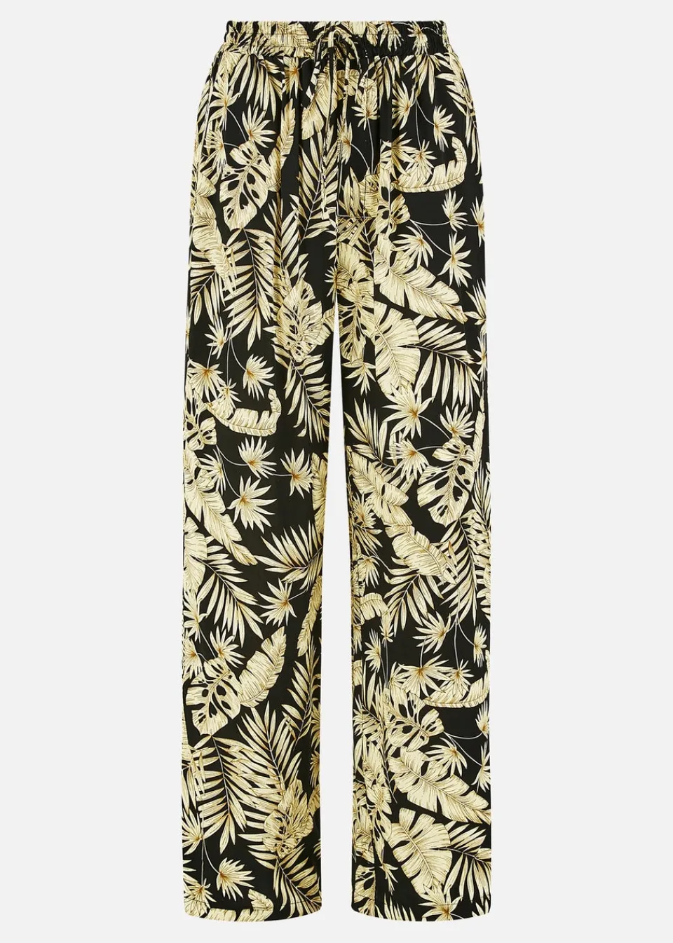 Trousers>Yumi Black Fern Print Relaxed Fit Trousers