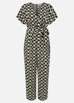 Jumpsuits & Playsuits>Yumi Black Geometric Print Wrap Jumpsuit