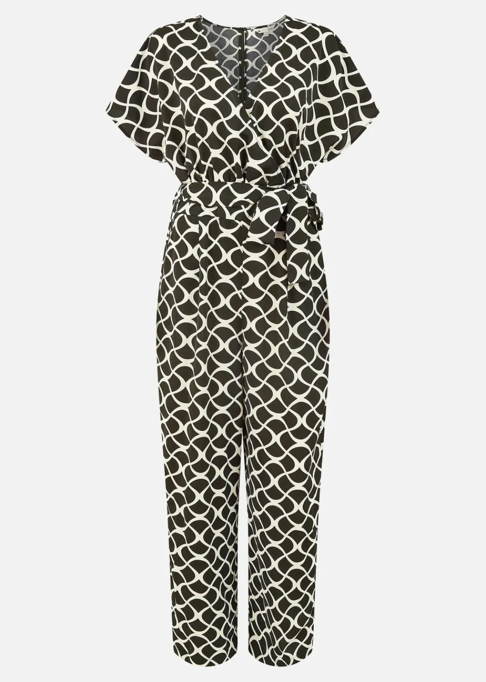 Jumpsuits & Playsuits>Yumi Black Geometric Print Wrap Jumpsuit