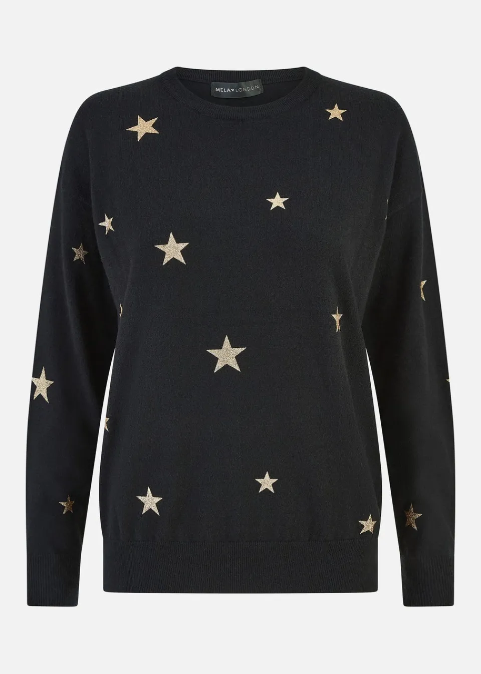 Tops>Yumi Black Gold Foil Star Print Relaxed Fit Jumper