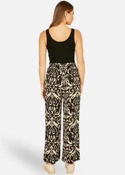 Trousers>Yumi Black Ikat Print Relaxed Fit Trousers