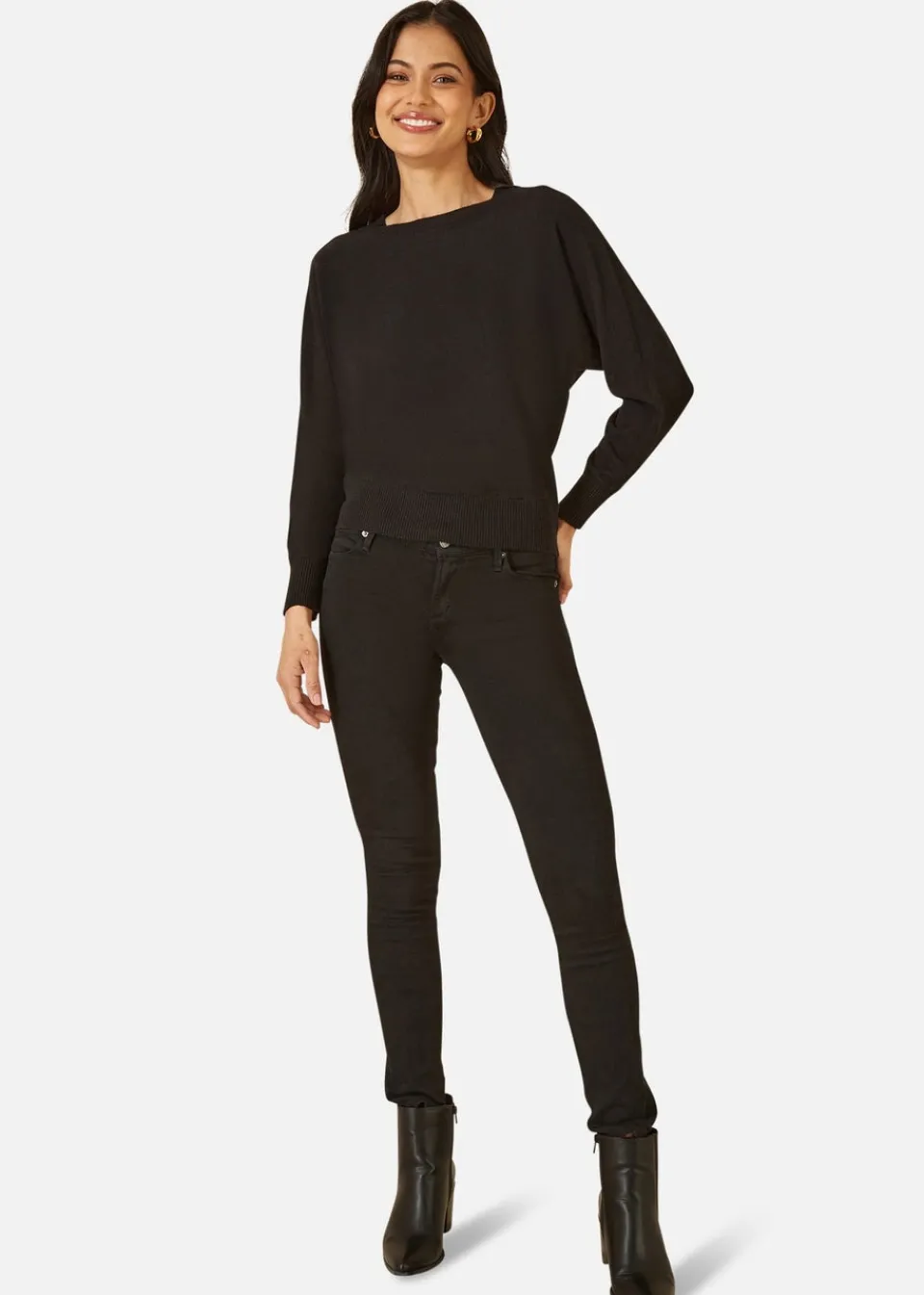 Tops>Yumi Black Knitted Batwing Jumper