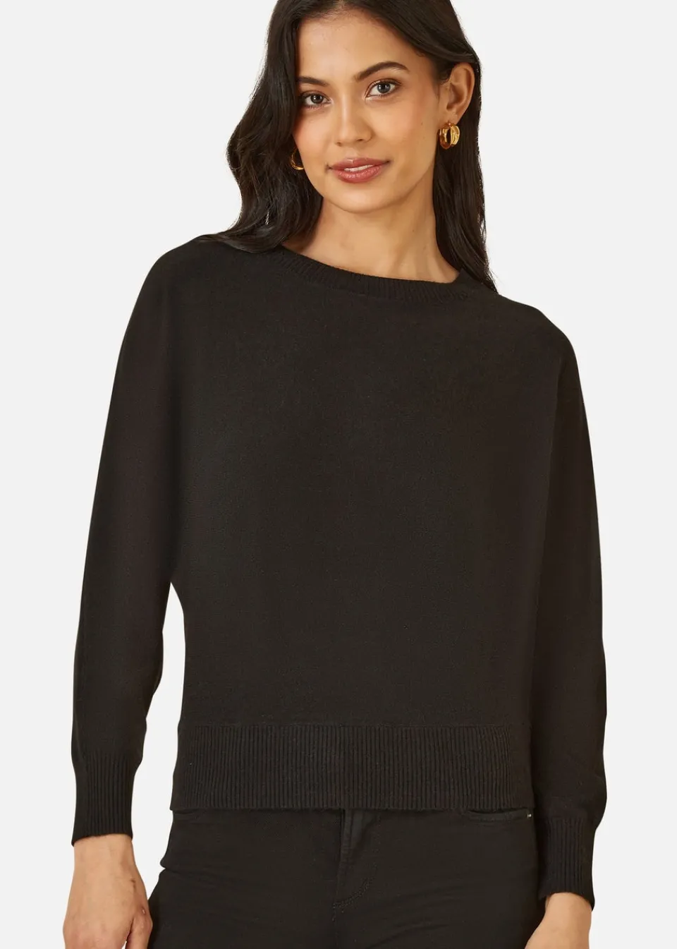 Tops>Yumi Black Knitted Batwing Jumper