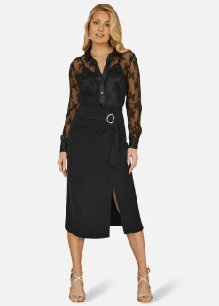 Tops>Yumi Black Lace Sheer Fitted Shirt