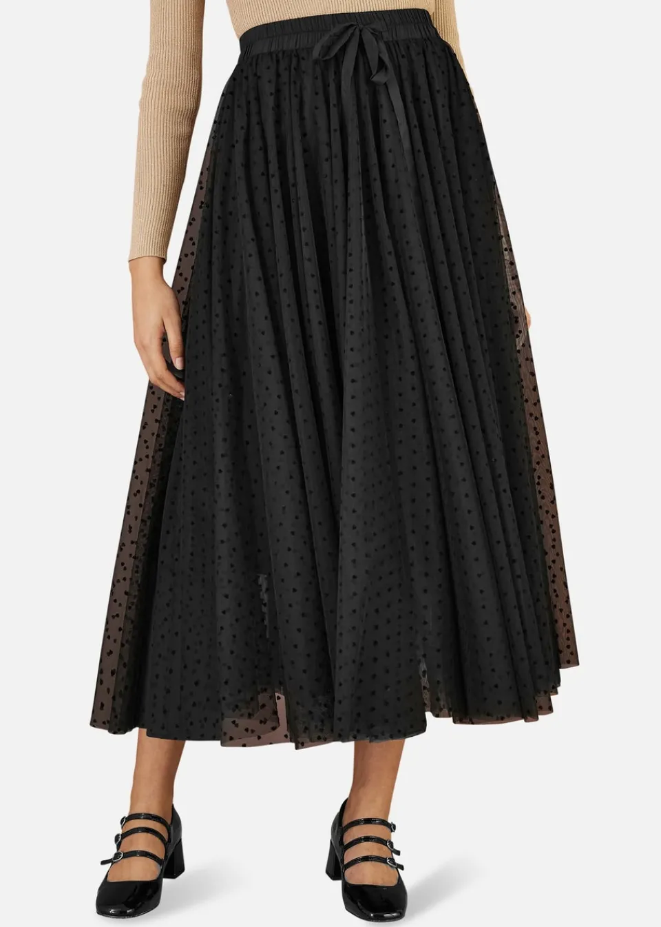 Skirts>Yumi Black Mesh Heart Print Tulle Skirt
