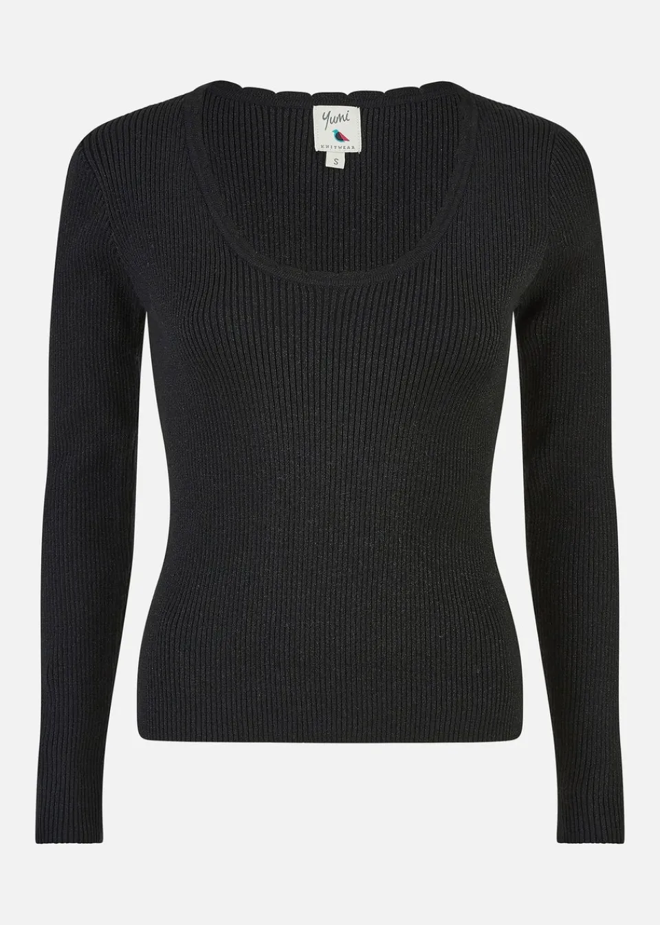 Knitwear>Yumi Black Metallic Knitted Ribbed Top