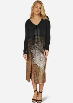 Tops>Yumi Black Metallic Knitted Ribbed Tie Front Bolero