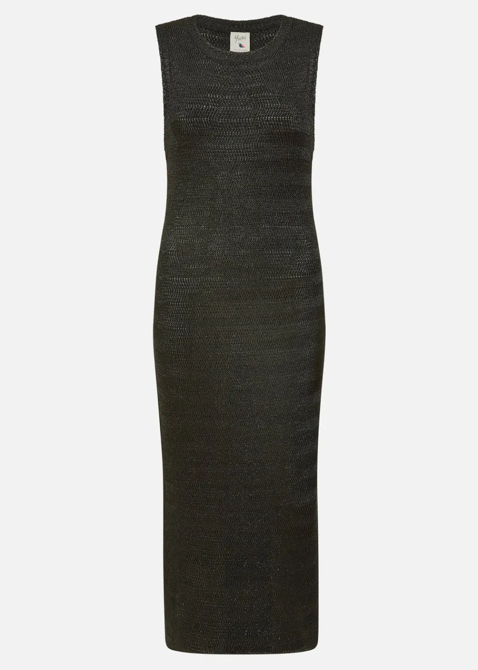 Knitwear>Yumi Black Metallic Knitted Sleeveless Midi Dress